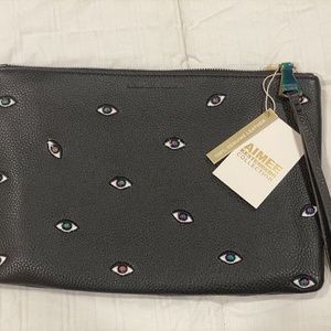 Aimee Kestenberg Clutch Eye Love Black Leather Brand New